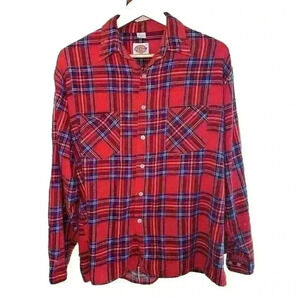 USA VTG 90s DICKIES Plaid 100% Cotton Button Down  Made In‎ USA Men's Size Large